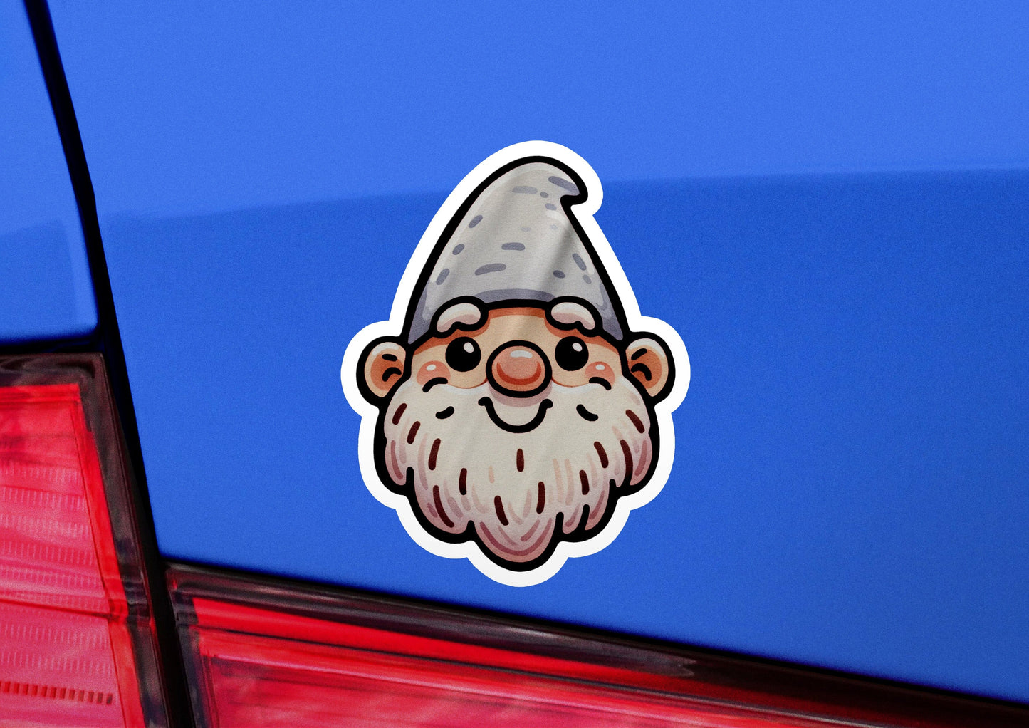 a car with a sticker of a gnome on it