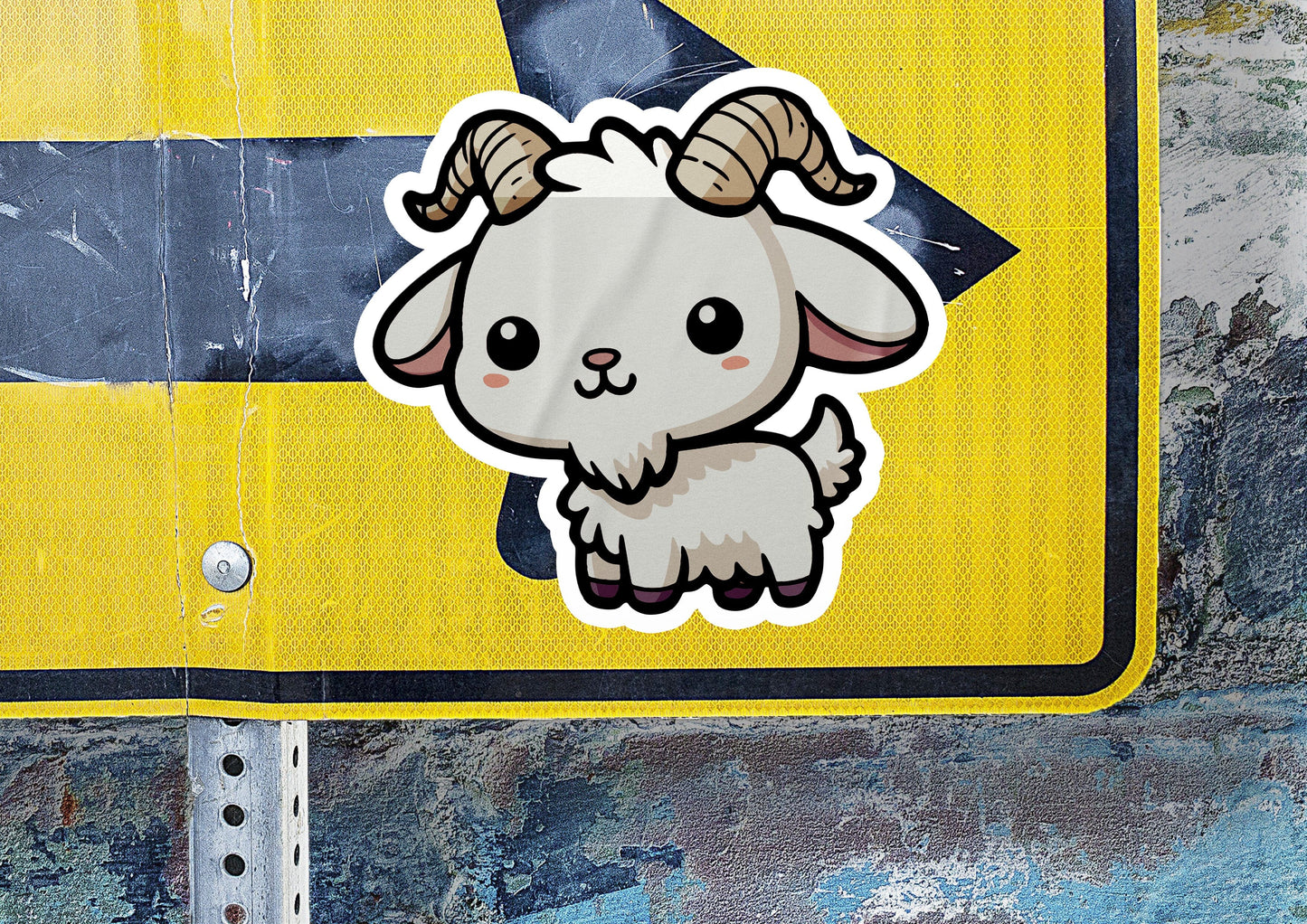 a sticker of a ram on a street sign