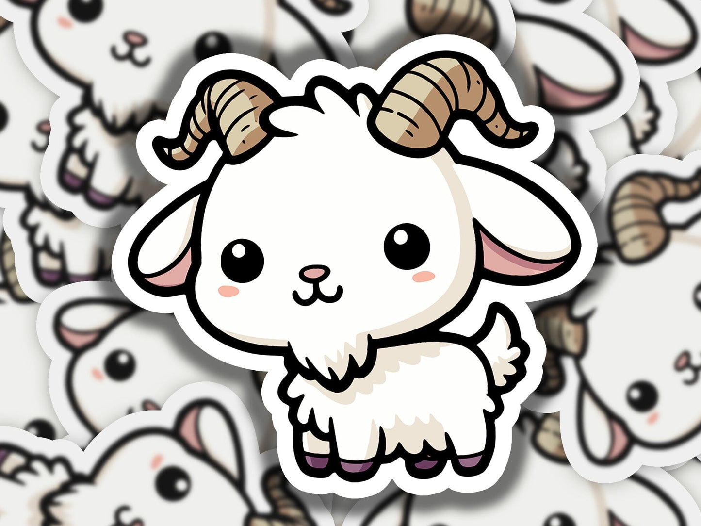 a sticker of a ram surrounded by other stickers