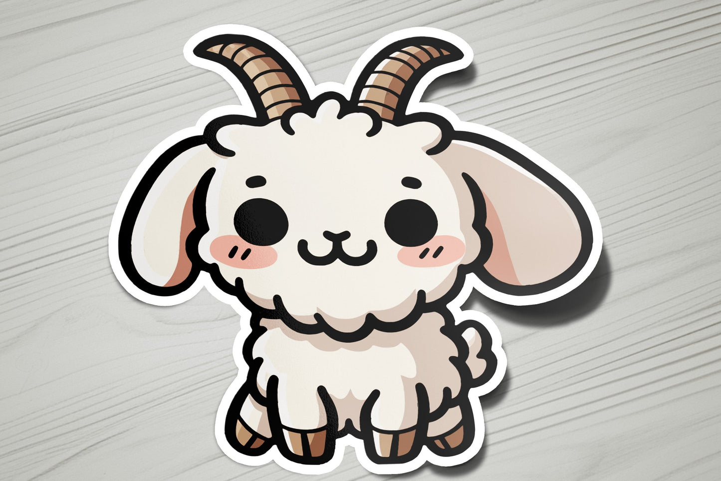 a sticker of a goat on a wooden surface
