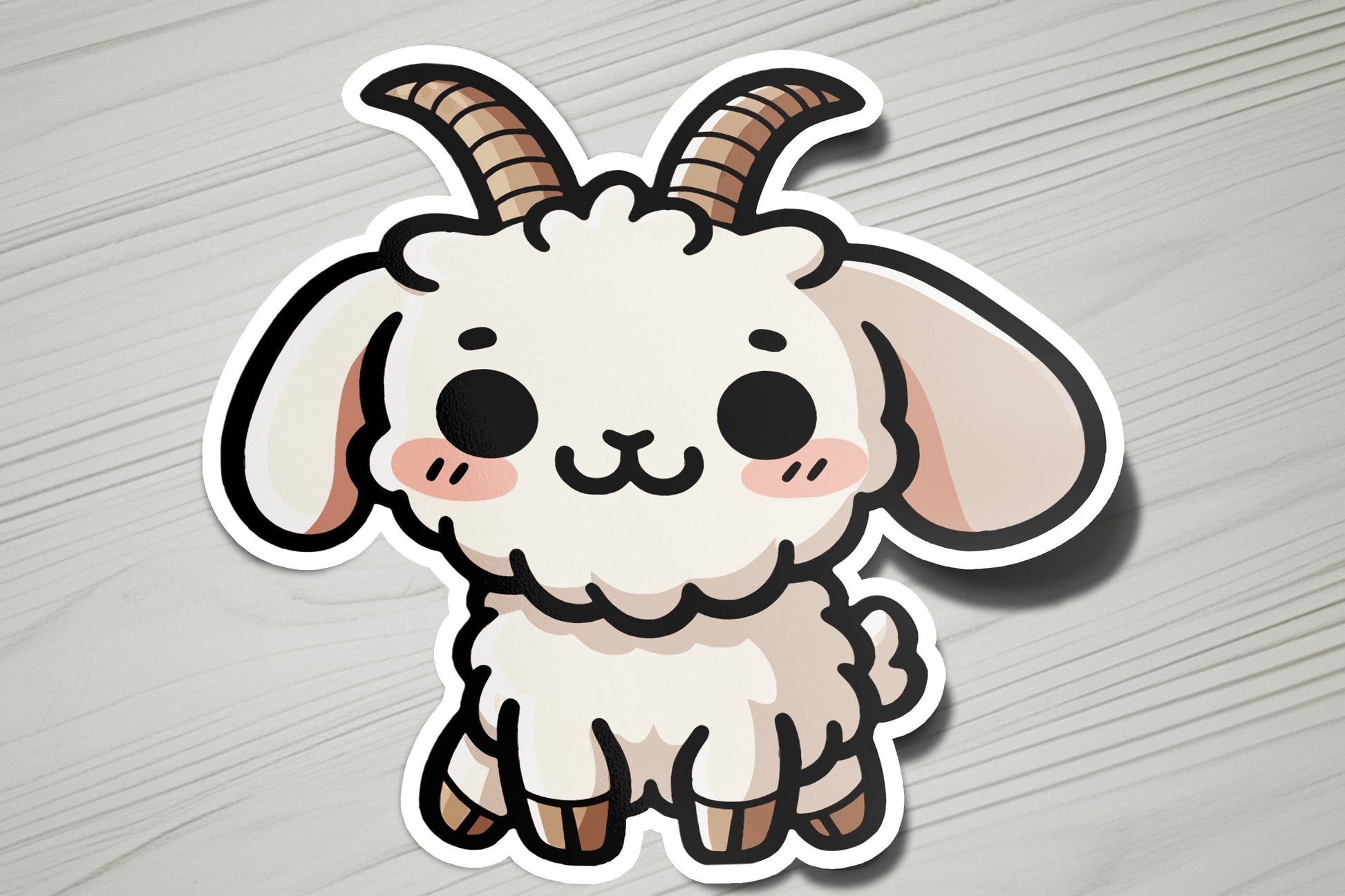 a sticker of a goat on a wooden surface