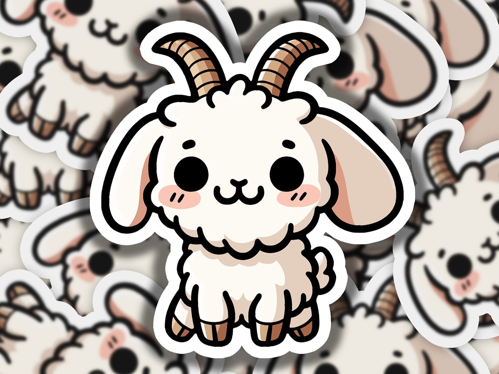 a sticker of a goat surrounded by other stickers