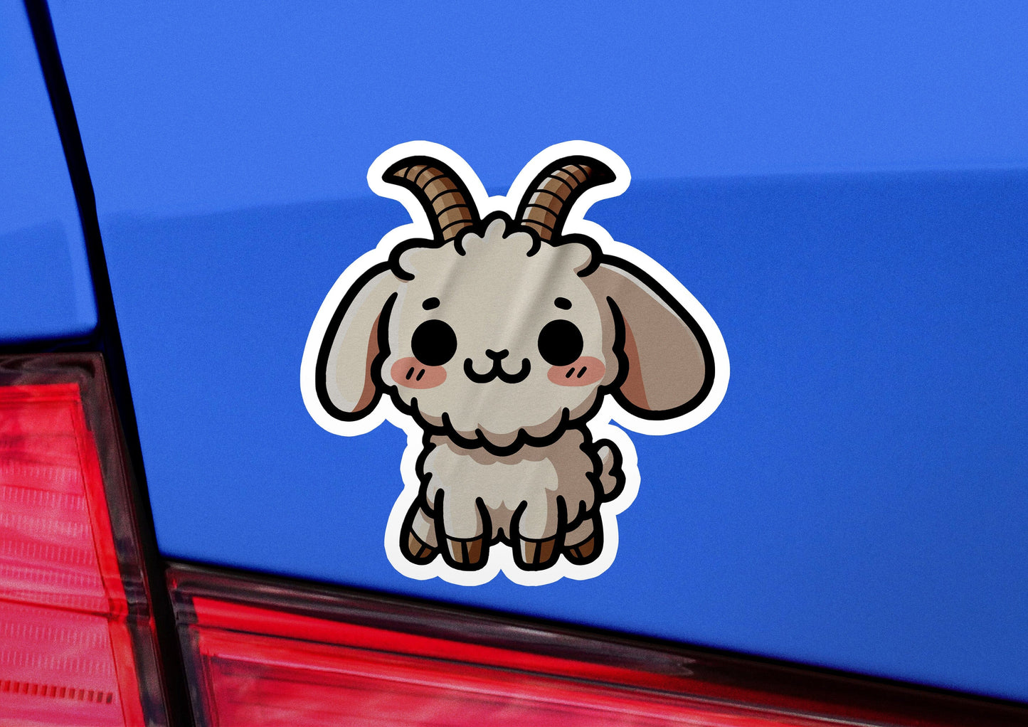 a sticker of a goat on the back of a car