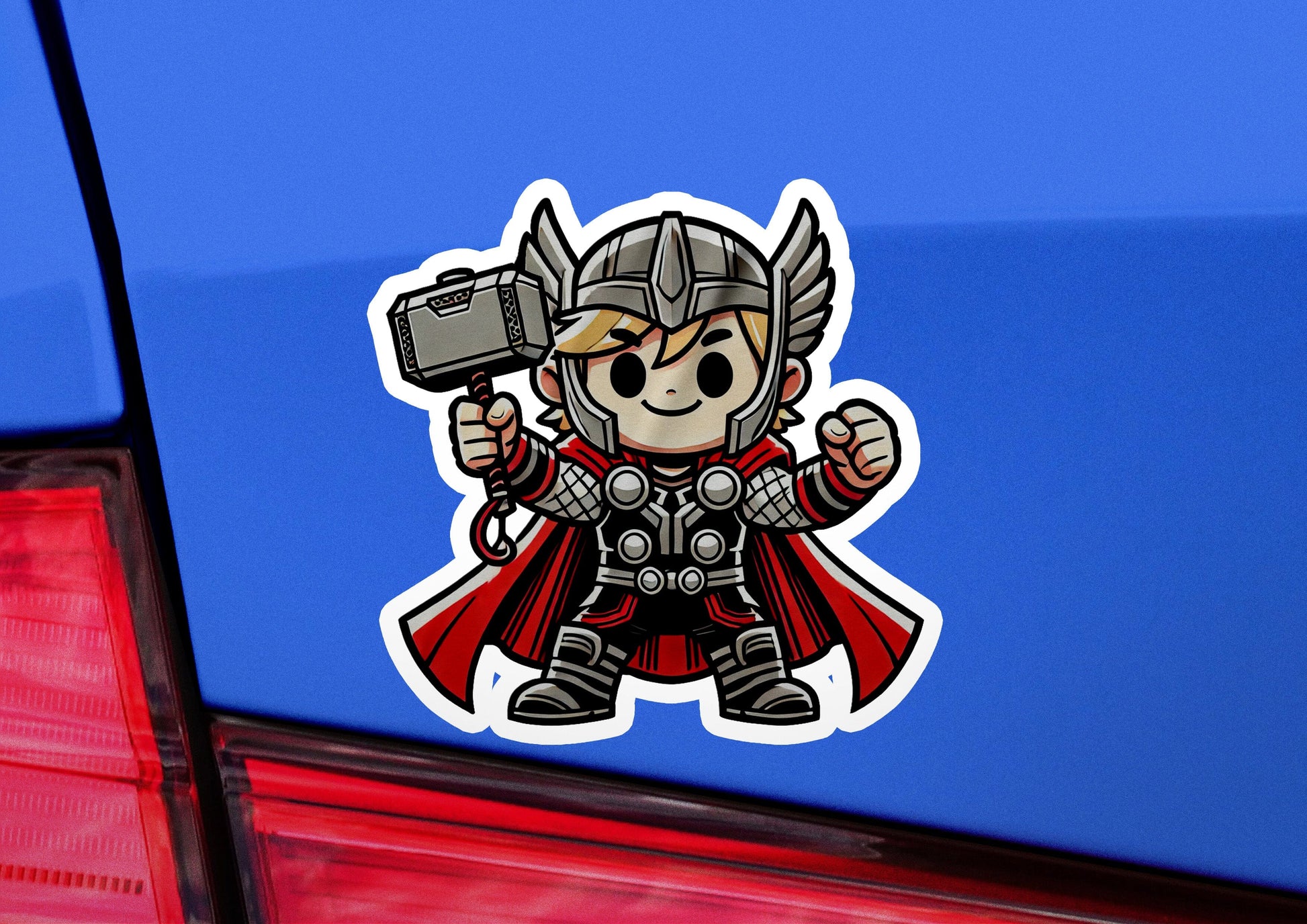 a sticker of a cartoon character holding a hammer