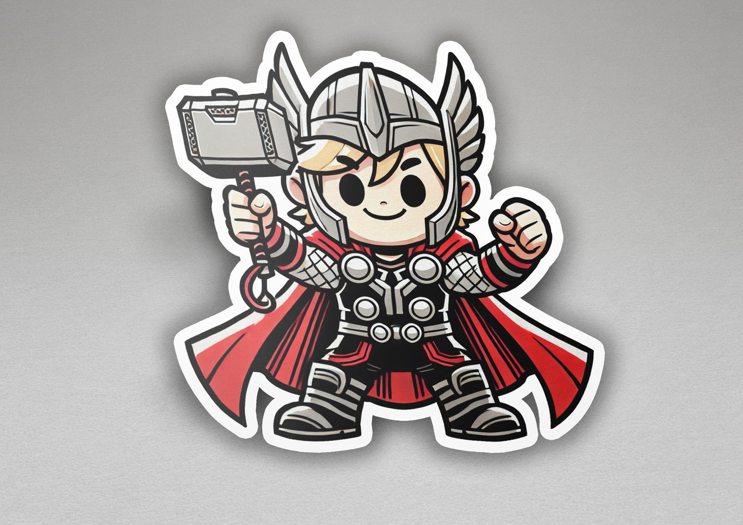 a sticker of a cartoon character with a hammer
