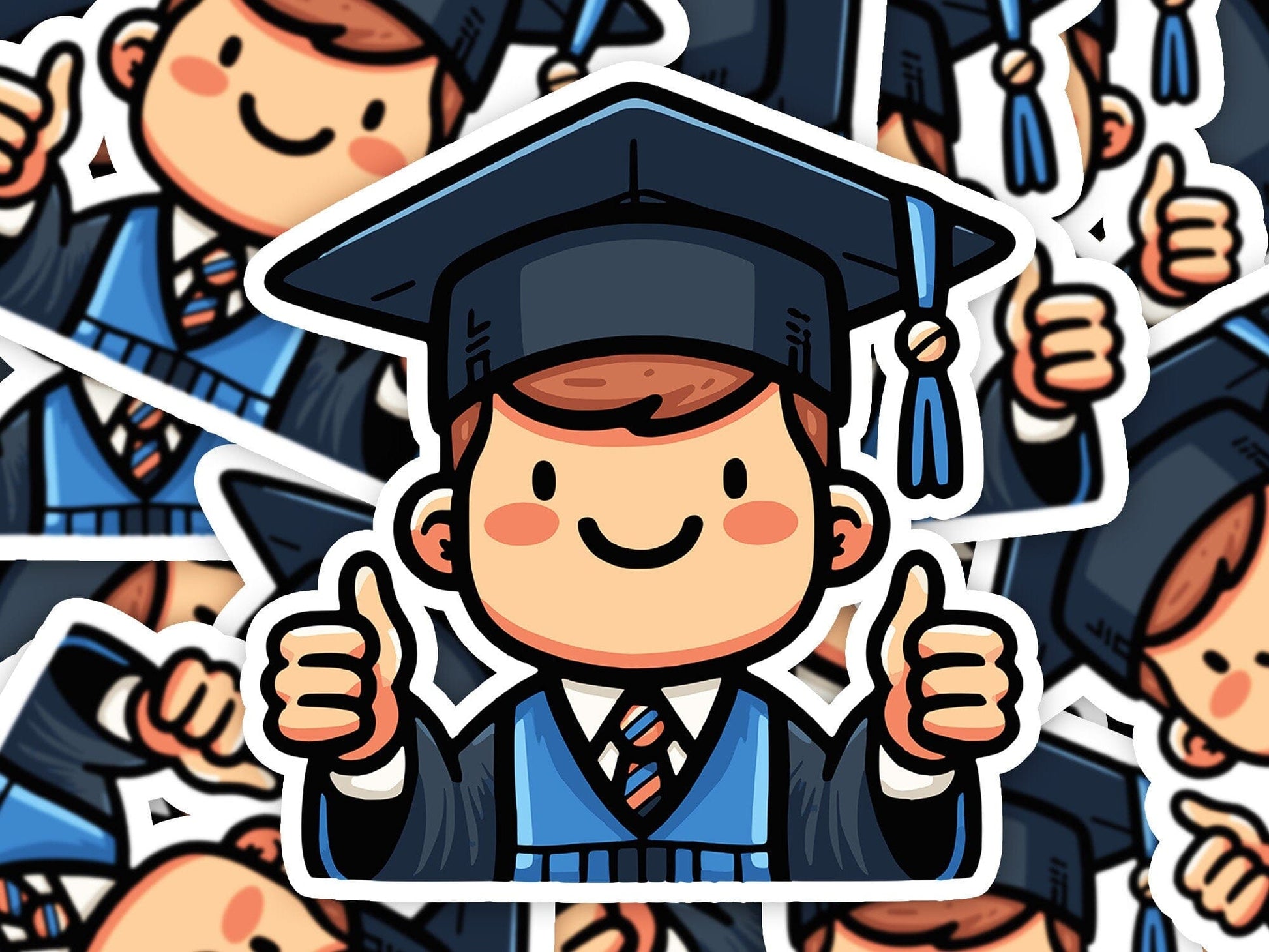 Grad Kid Thumbs Up Vinyl Sticker | Dishwasher Safe & Durable | Custom Sizes | Fast Shipping | Made in USA Fiesta Doodle waterproof vinyl sticker. dishwasher safe outdoor sticker.