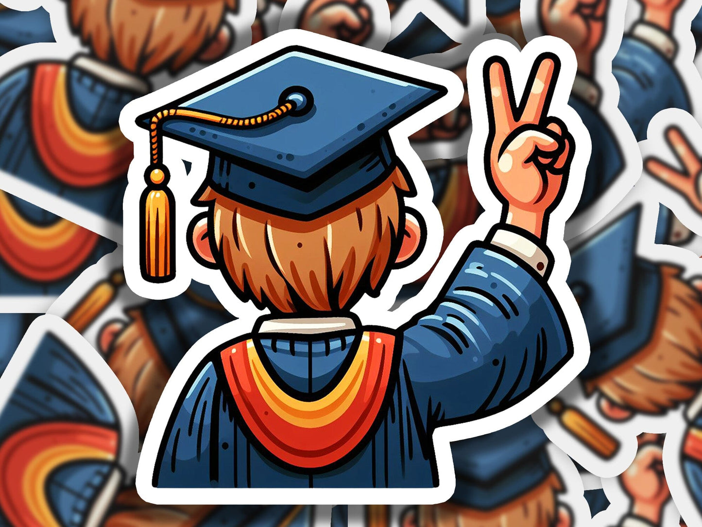 a sticker of a man in a graduation cap