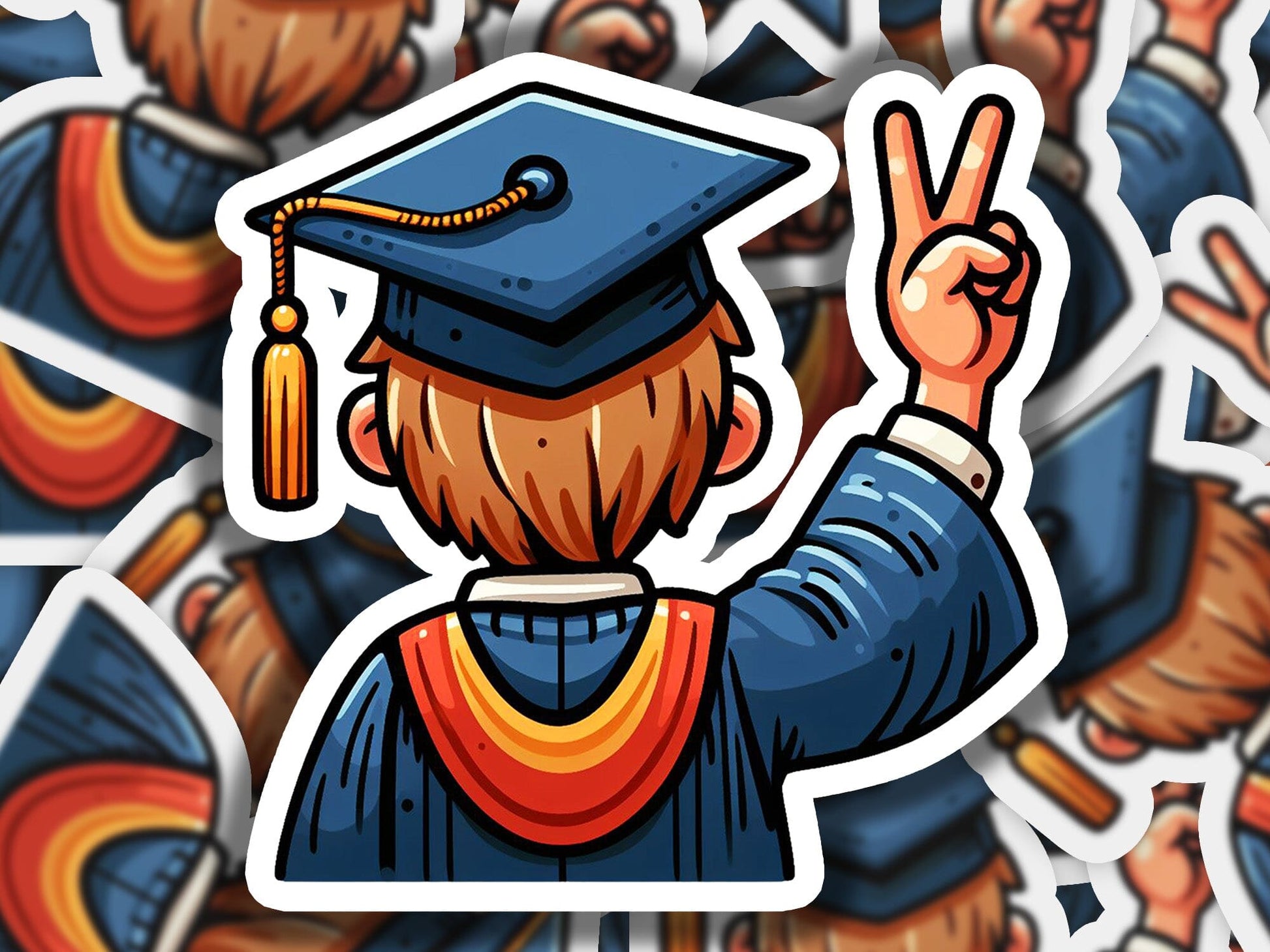 a sticker of a man in a graduation cap