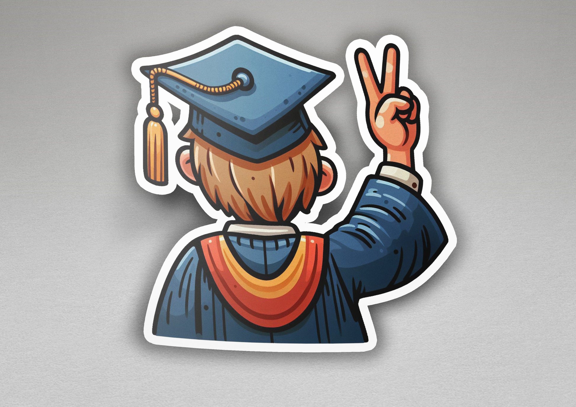a sticker of a man in a graduation cap