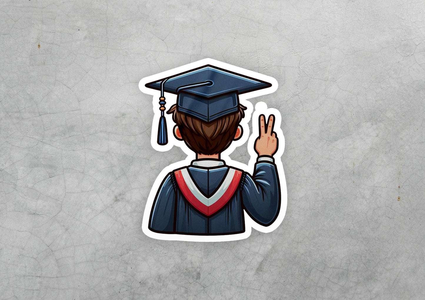 a sticker of a man in a graduation cap