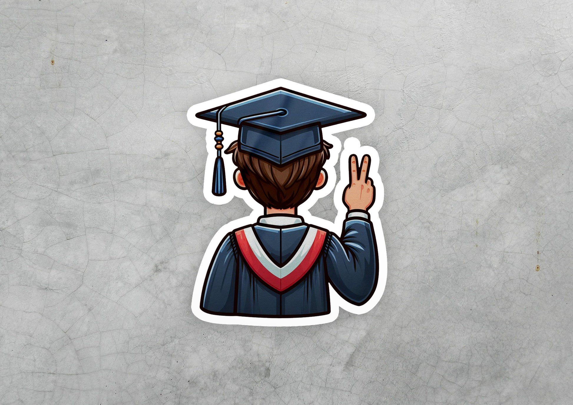 a sticker of a man in a graduation cap