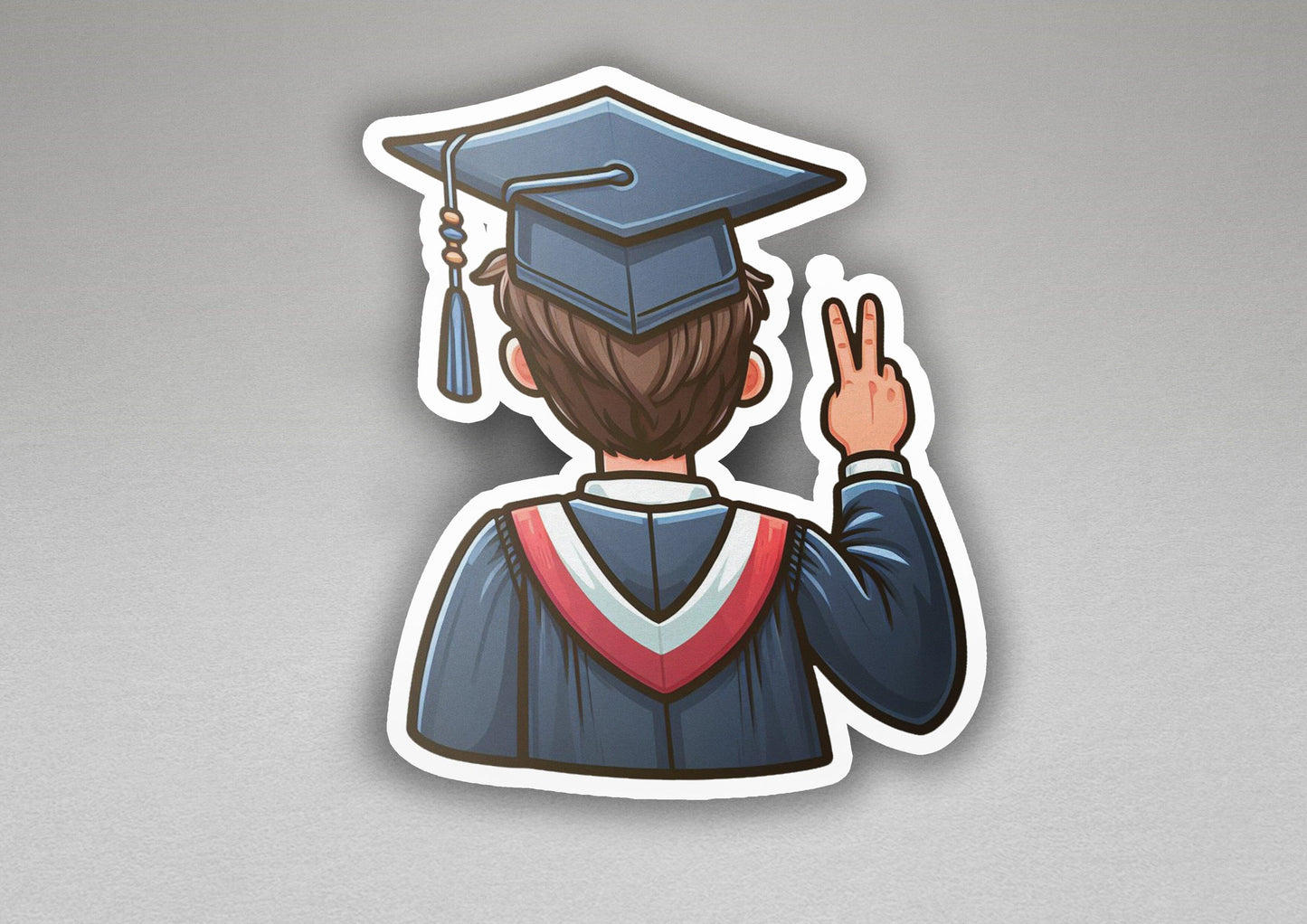 a sticker of a person wearing a graduation cap