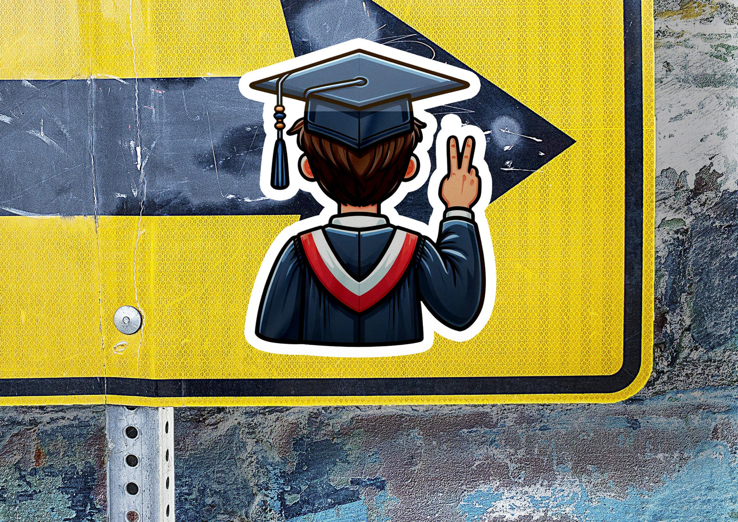 a sticker of a person wearing a graduation cap