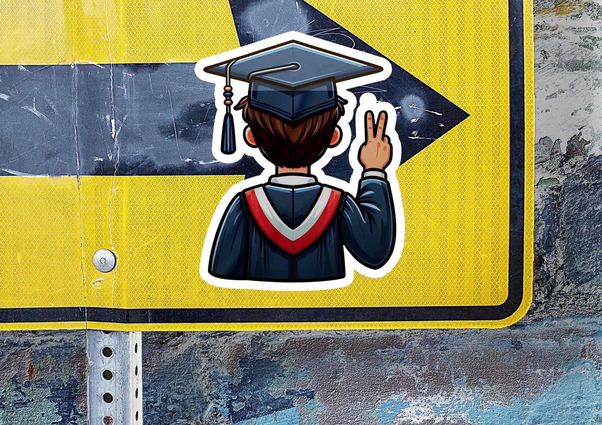 a sticker of a person wearing a graduation cap