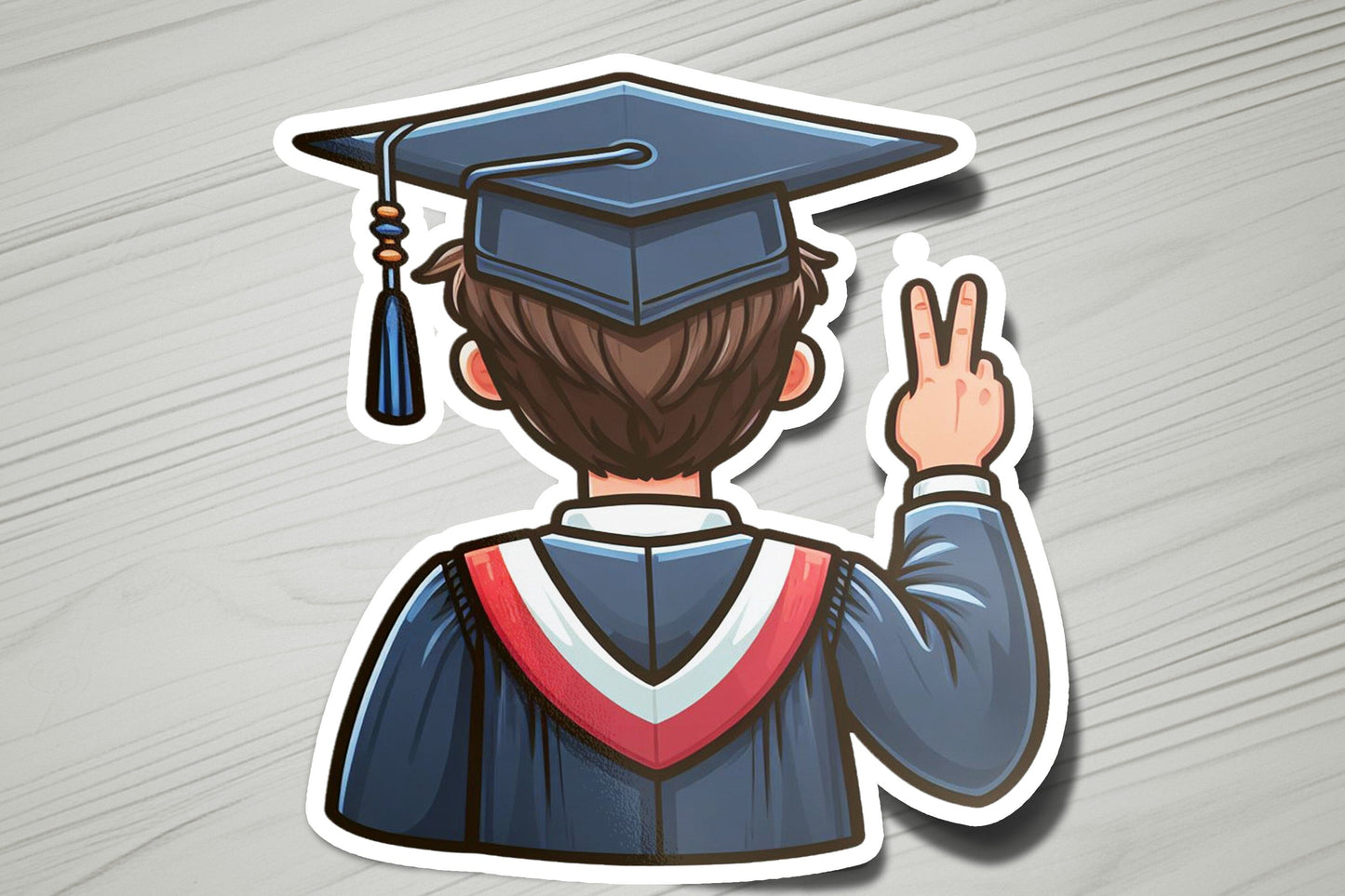 a sticker of a man in a graduation cap