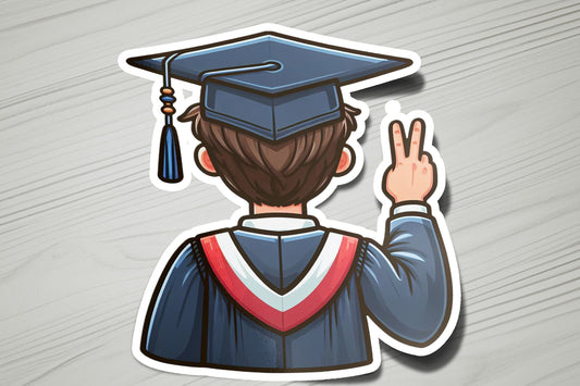 a sticker of a man in a graduation cap