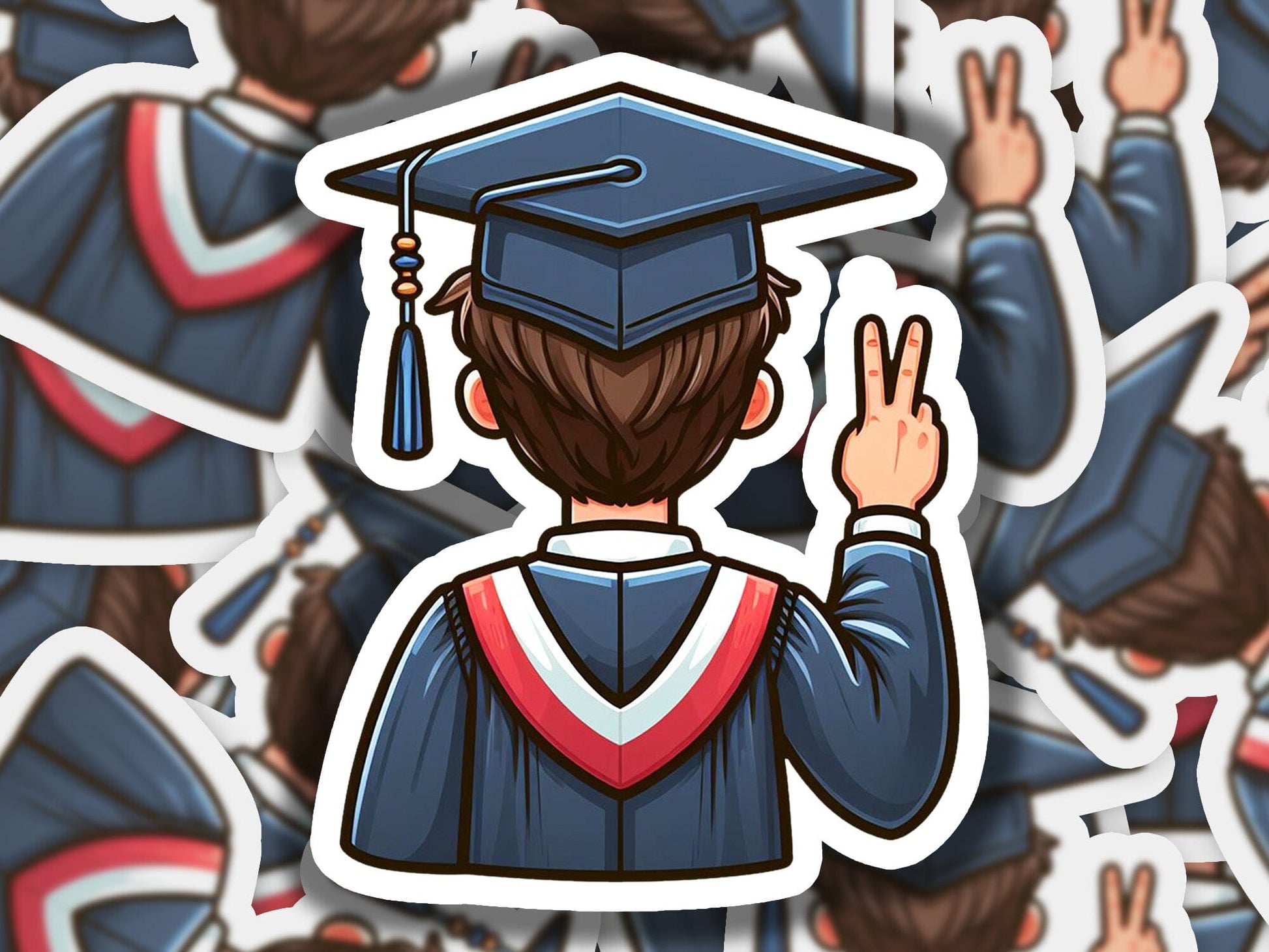 a sticker of a man wearing a graduation cap and gown