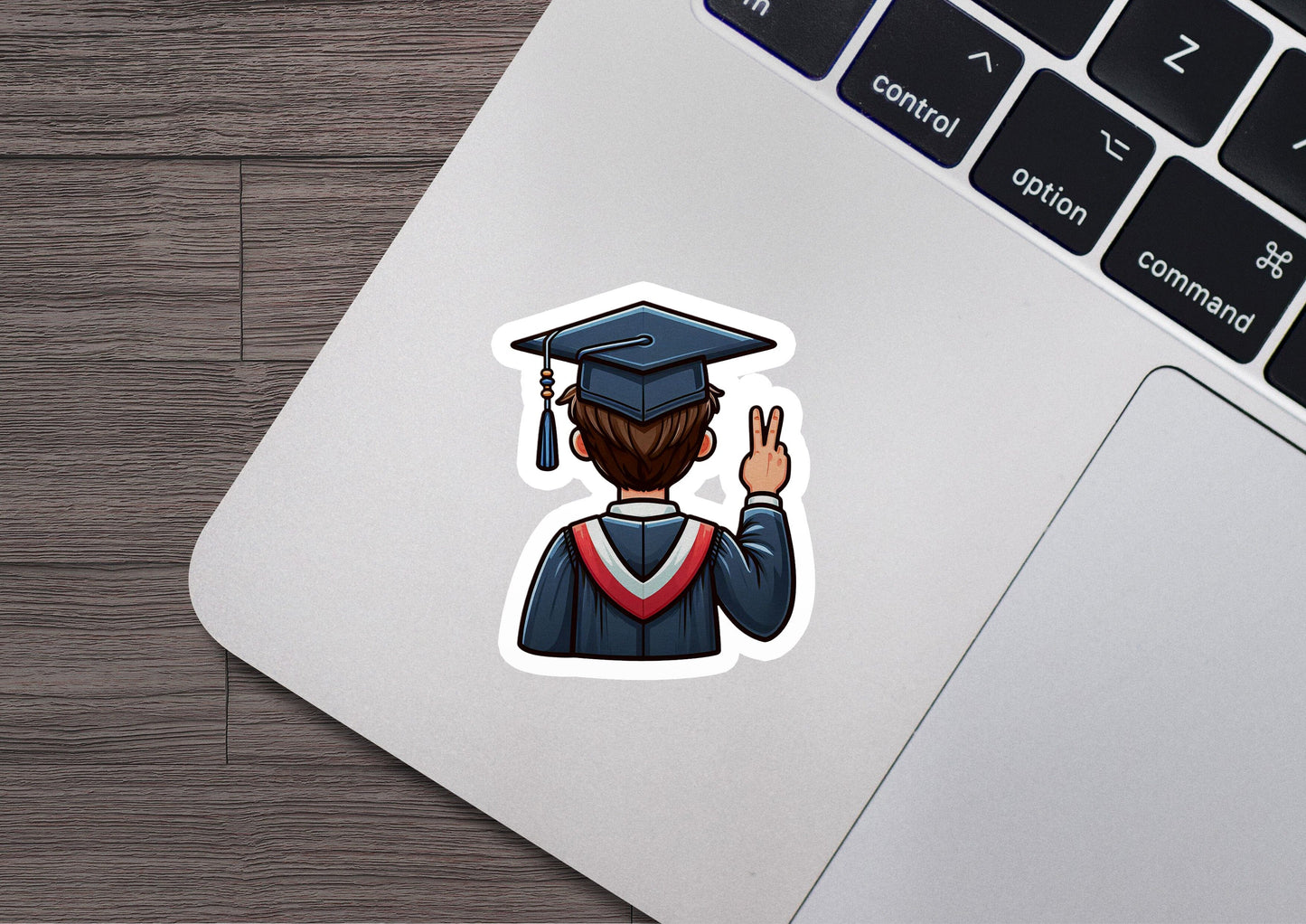 a sticker of a person wearing a graduation cap