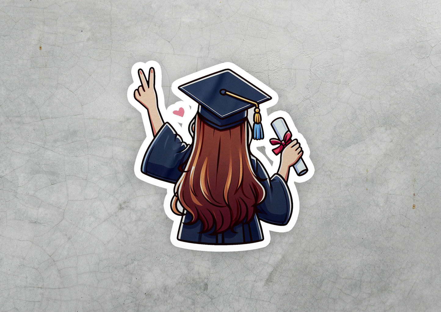 a sticker of a girl in a graduation cap