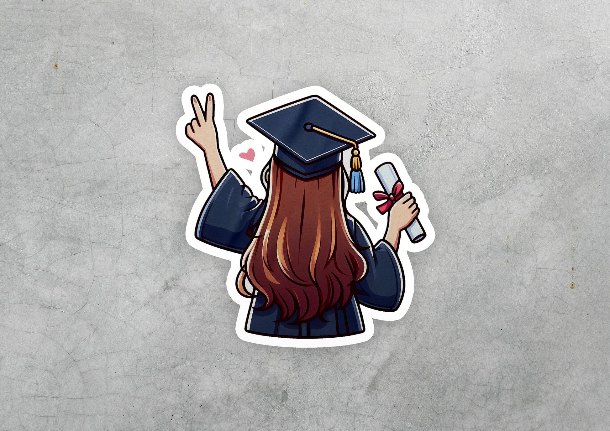 a sticker of a girl in a graduation cap