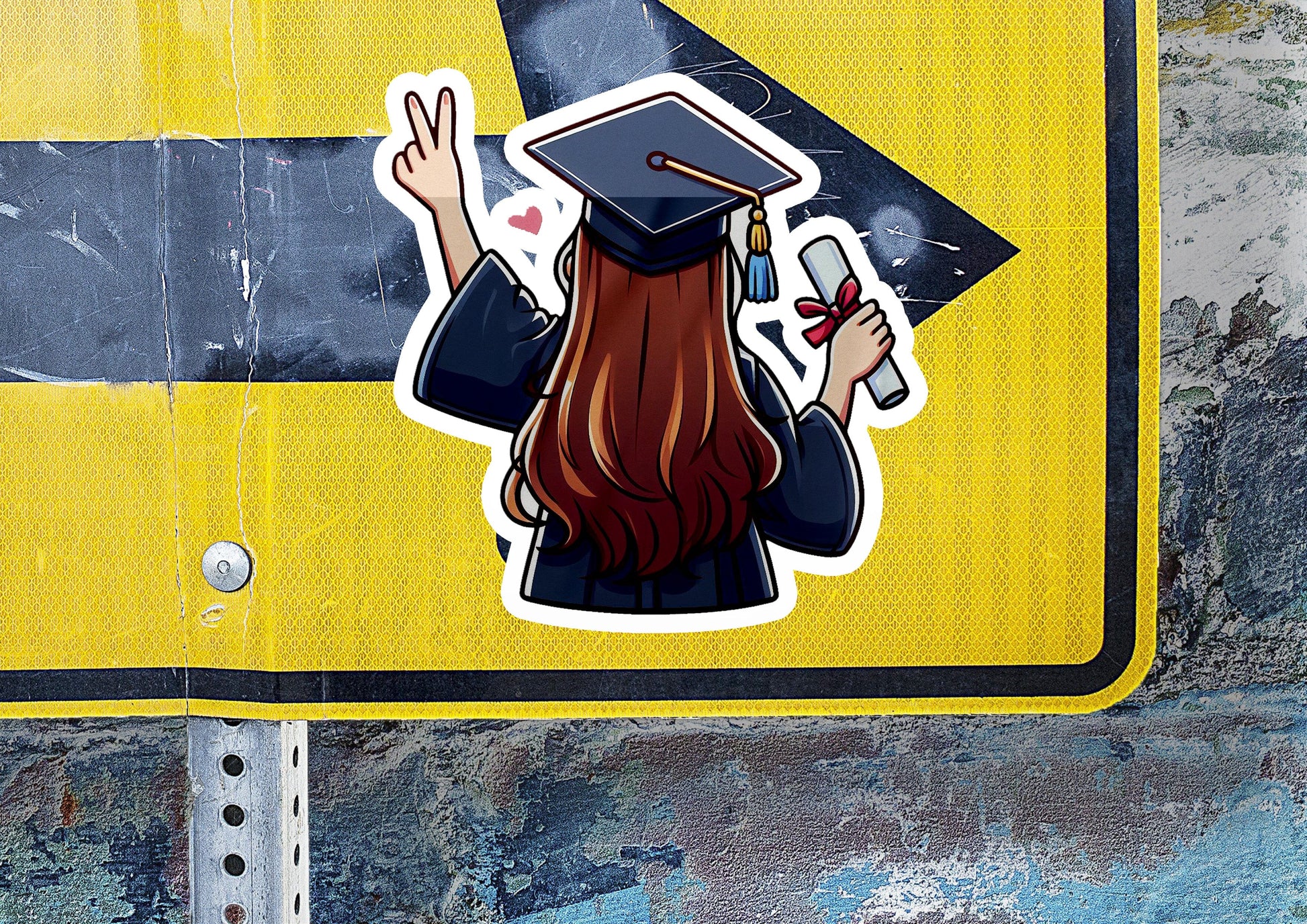 a sticker of a girl wearing a graduation cap