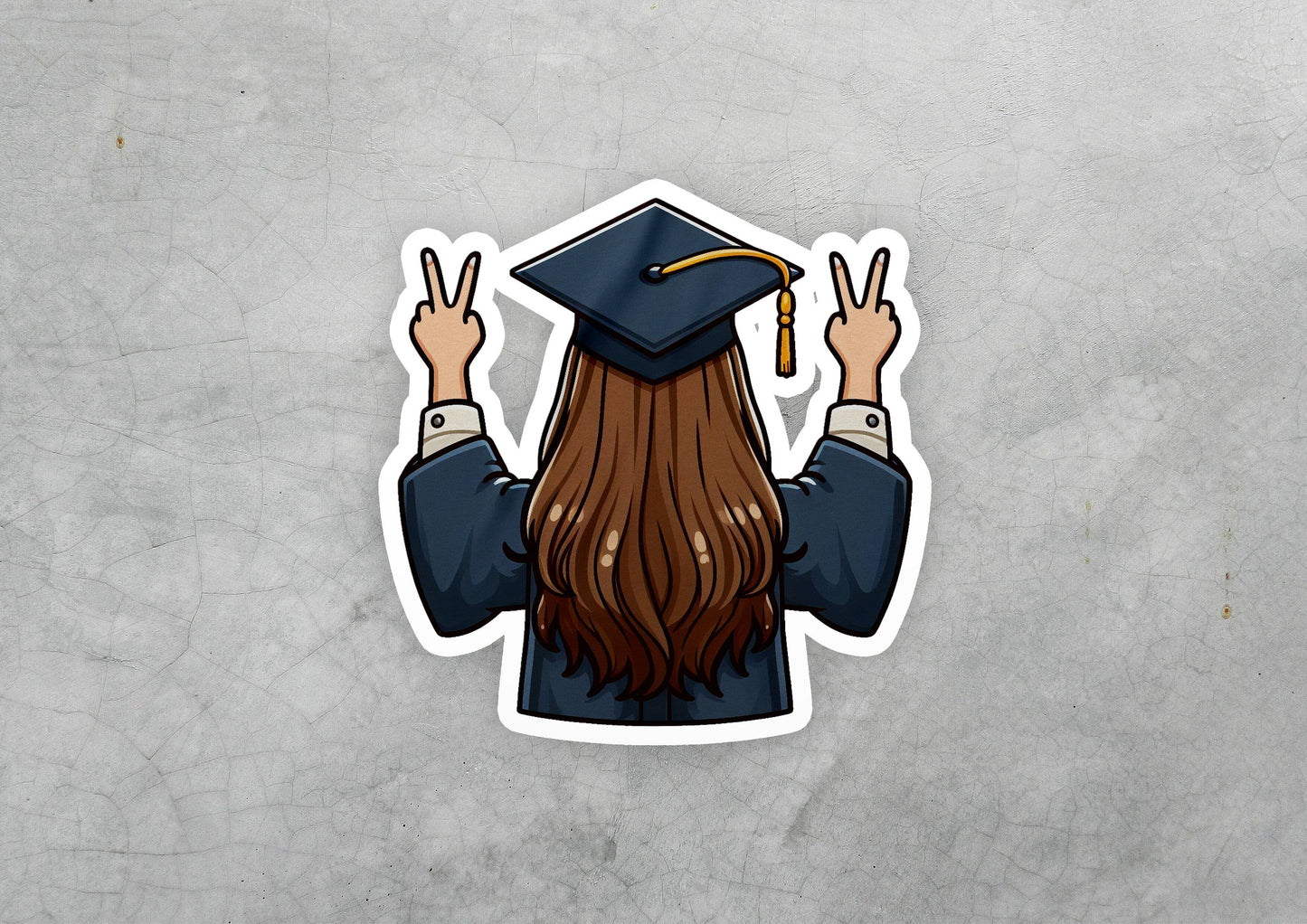 a sticker of a woman wearing a graduation cap