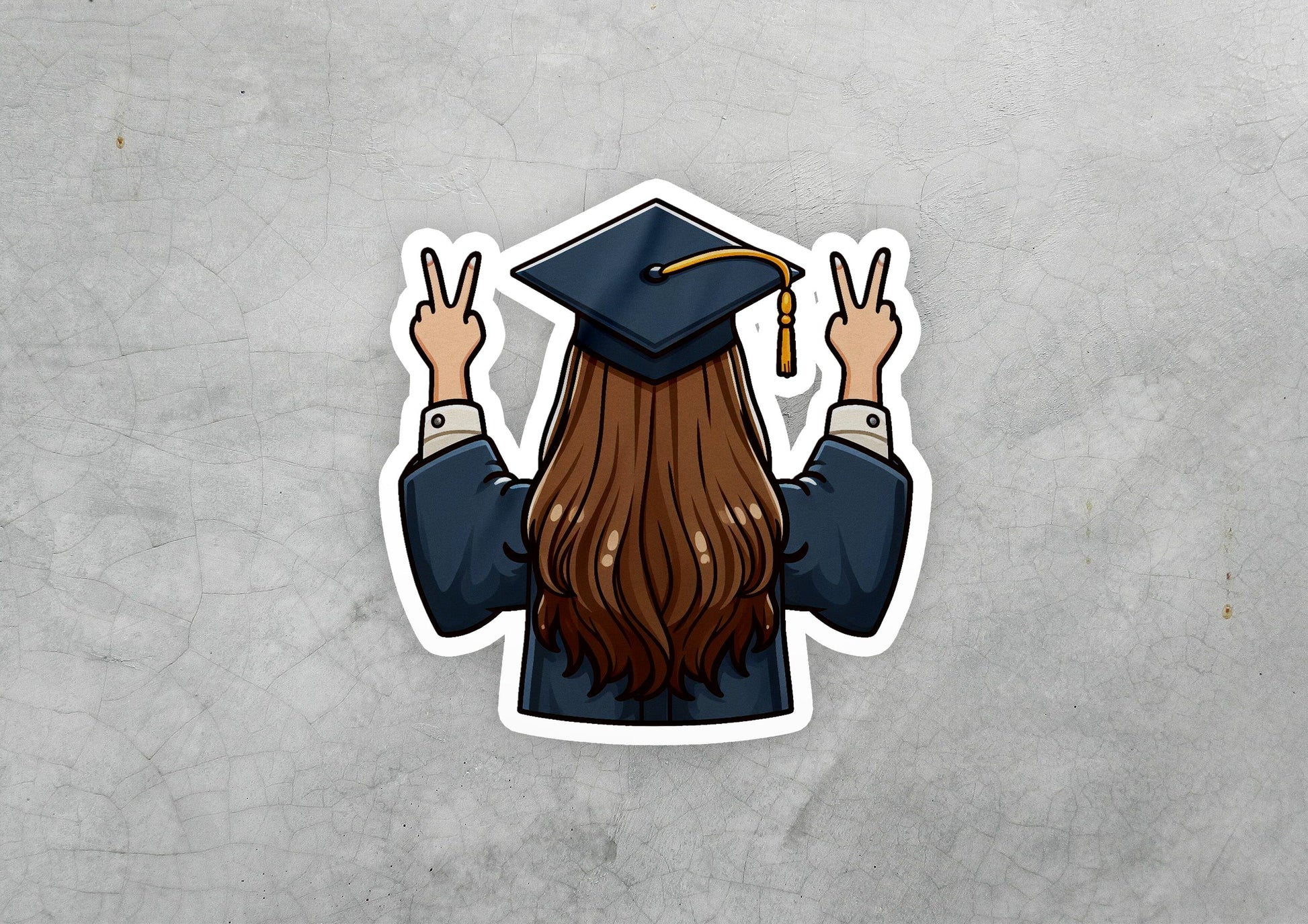 a sticker of a woman wearing a graduation cap