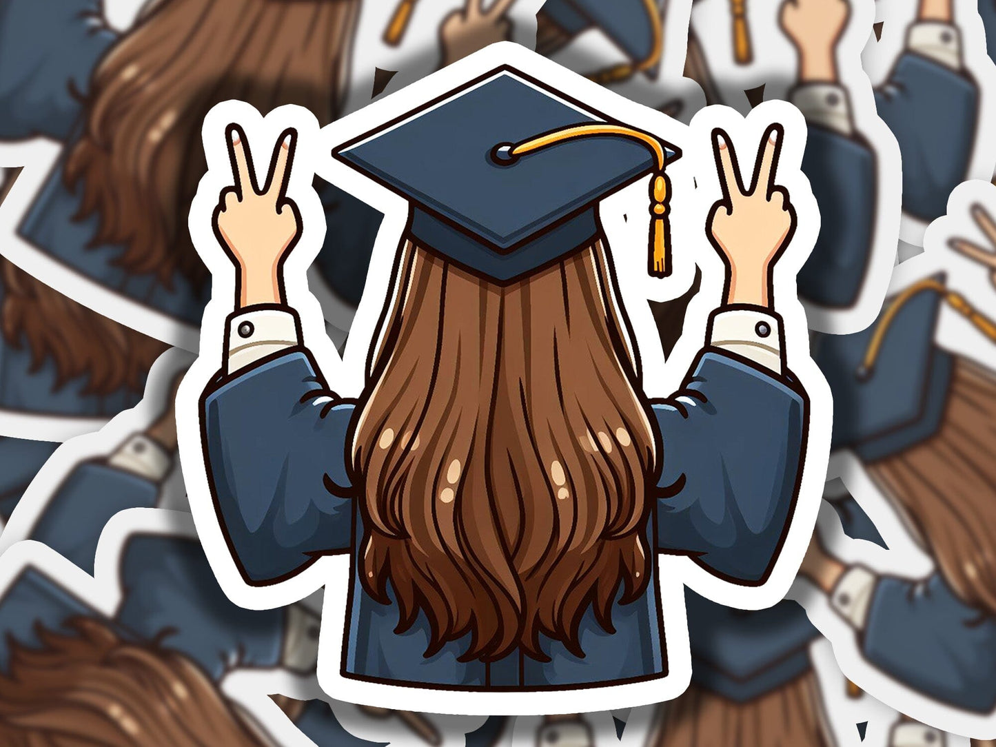 a sticker of a person wearing a graduation cap