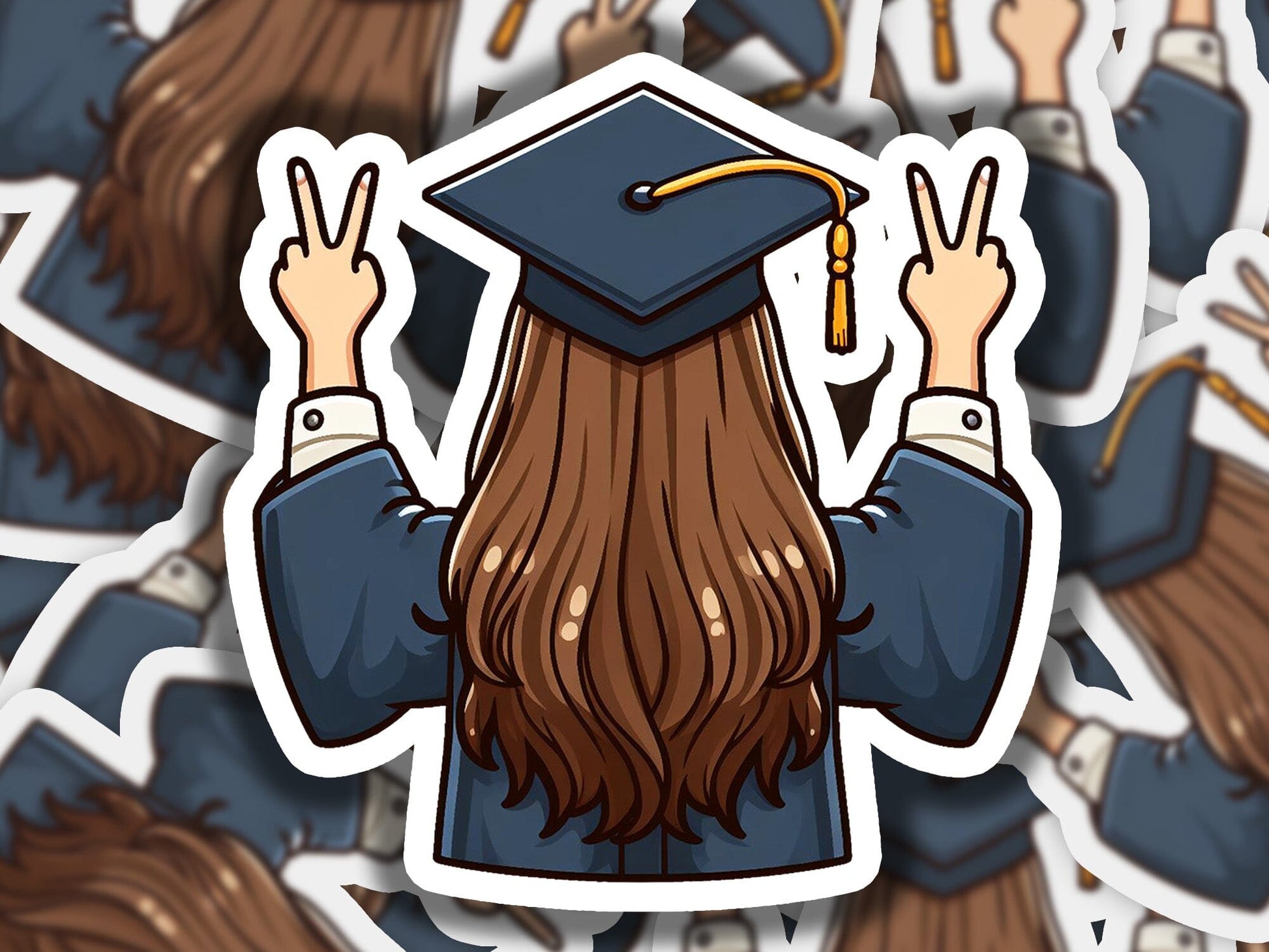 a sticker of a person wearing a graduation cap