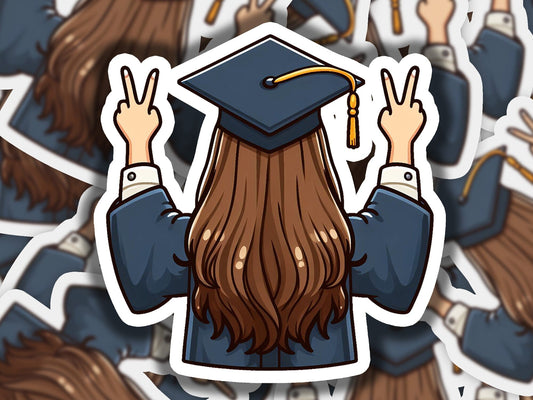 a sticker of a person wearing a graduation cap