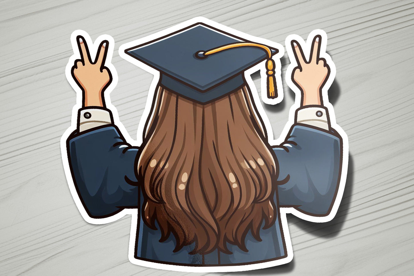 a sticker of a person wearing a graduation cap
