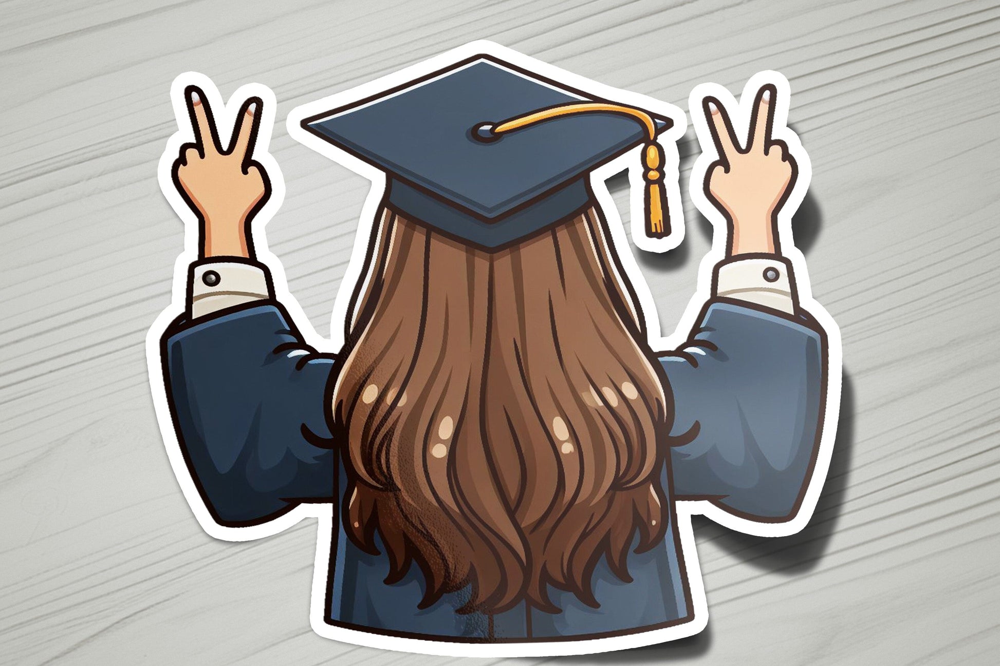 a sticker of a person wearing a graduation cap