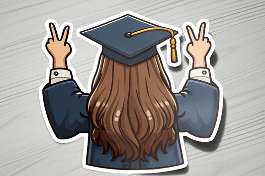a sticker of a person wearing a graduation cap