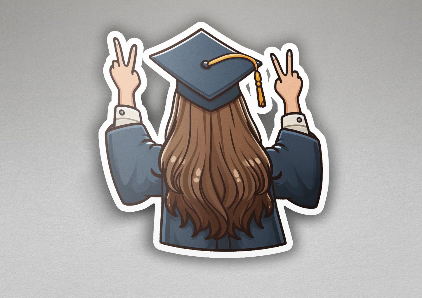 a sticker of a person wearing a graduation cap