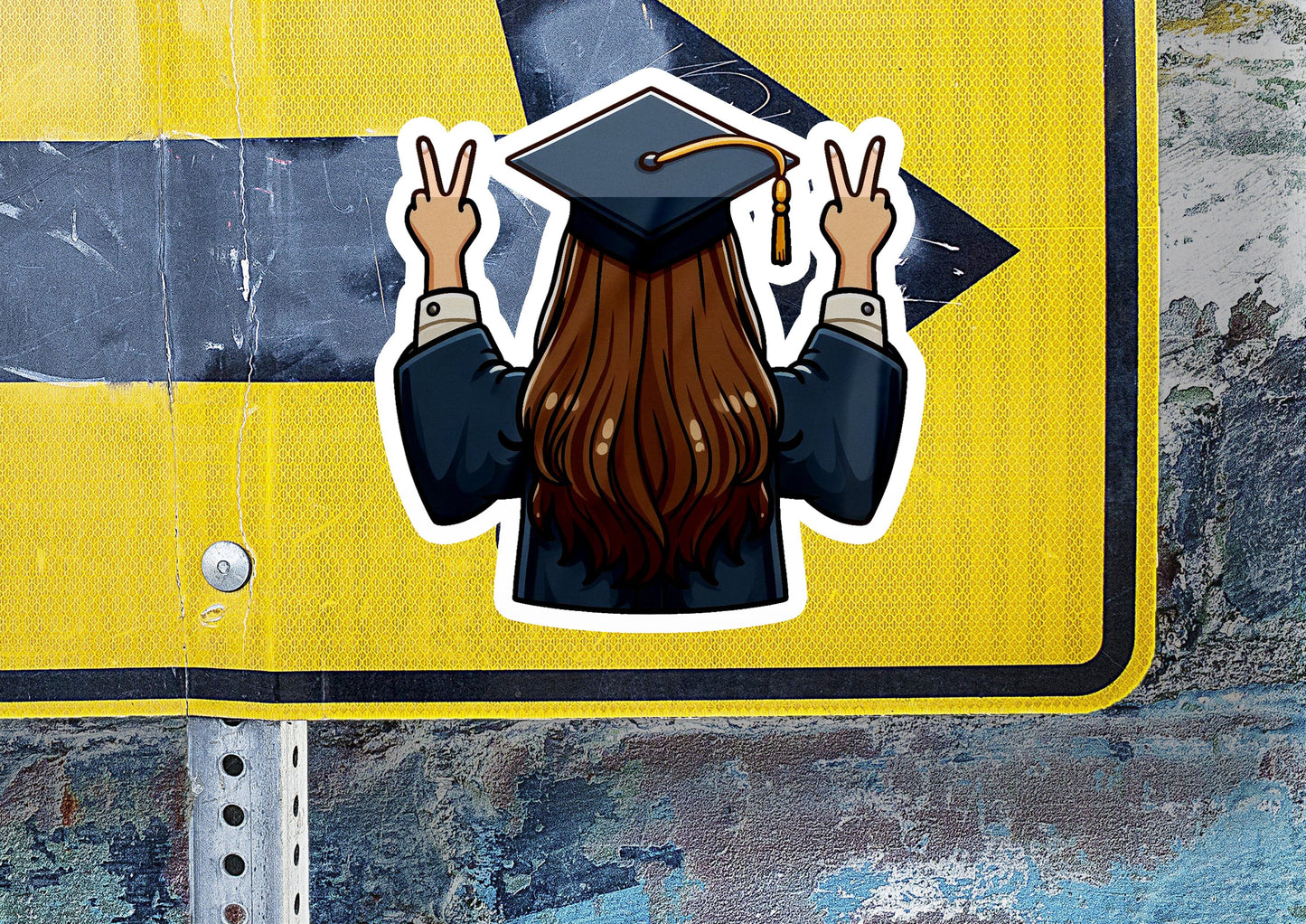a sticker of a person wearing a graduation cap