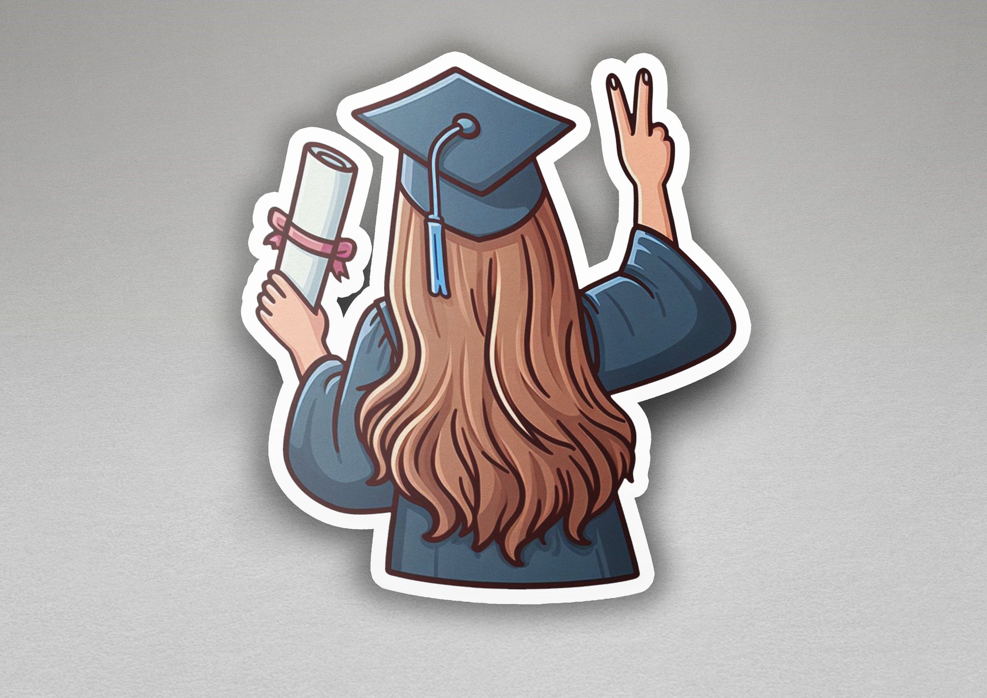 a sticker of a girl in a graduation cap holding a cell phone