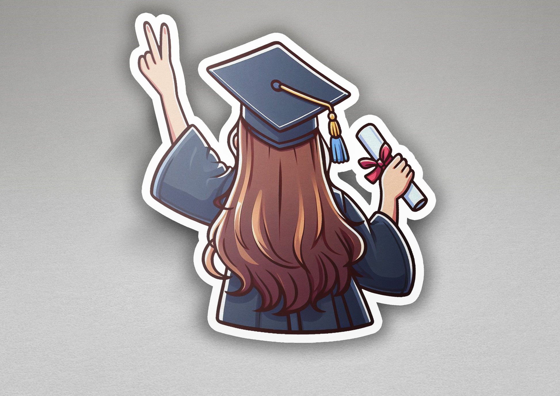 a sticker of a girl wearing a graduation cap and gown