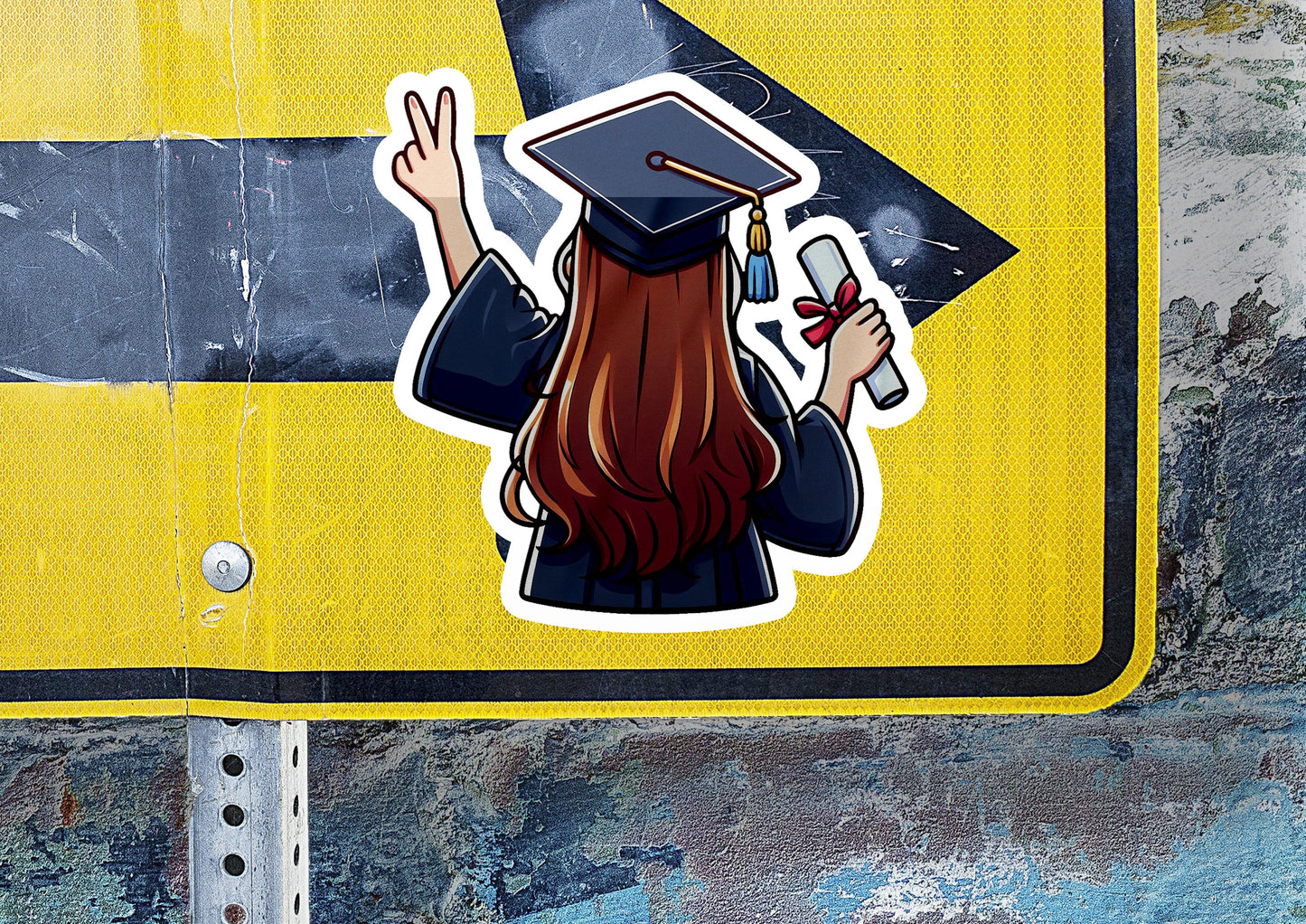 a sticker of a girl wearing a graduation cap