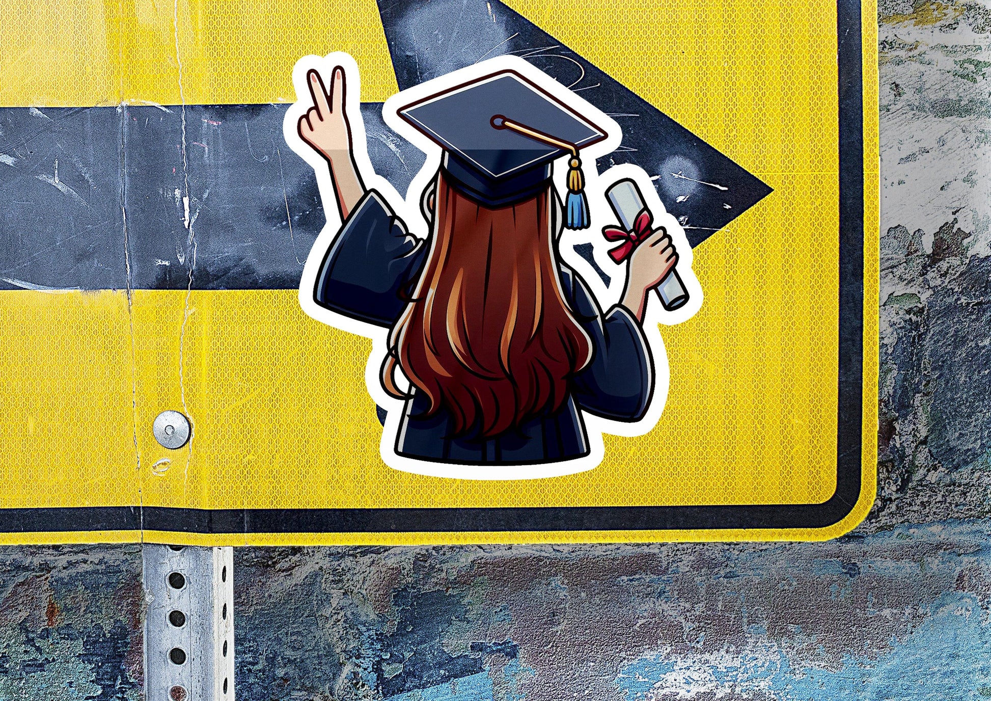 a sticker of a girl wearing a graduation cap