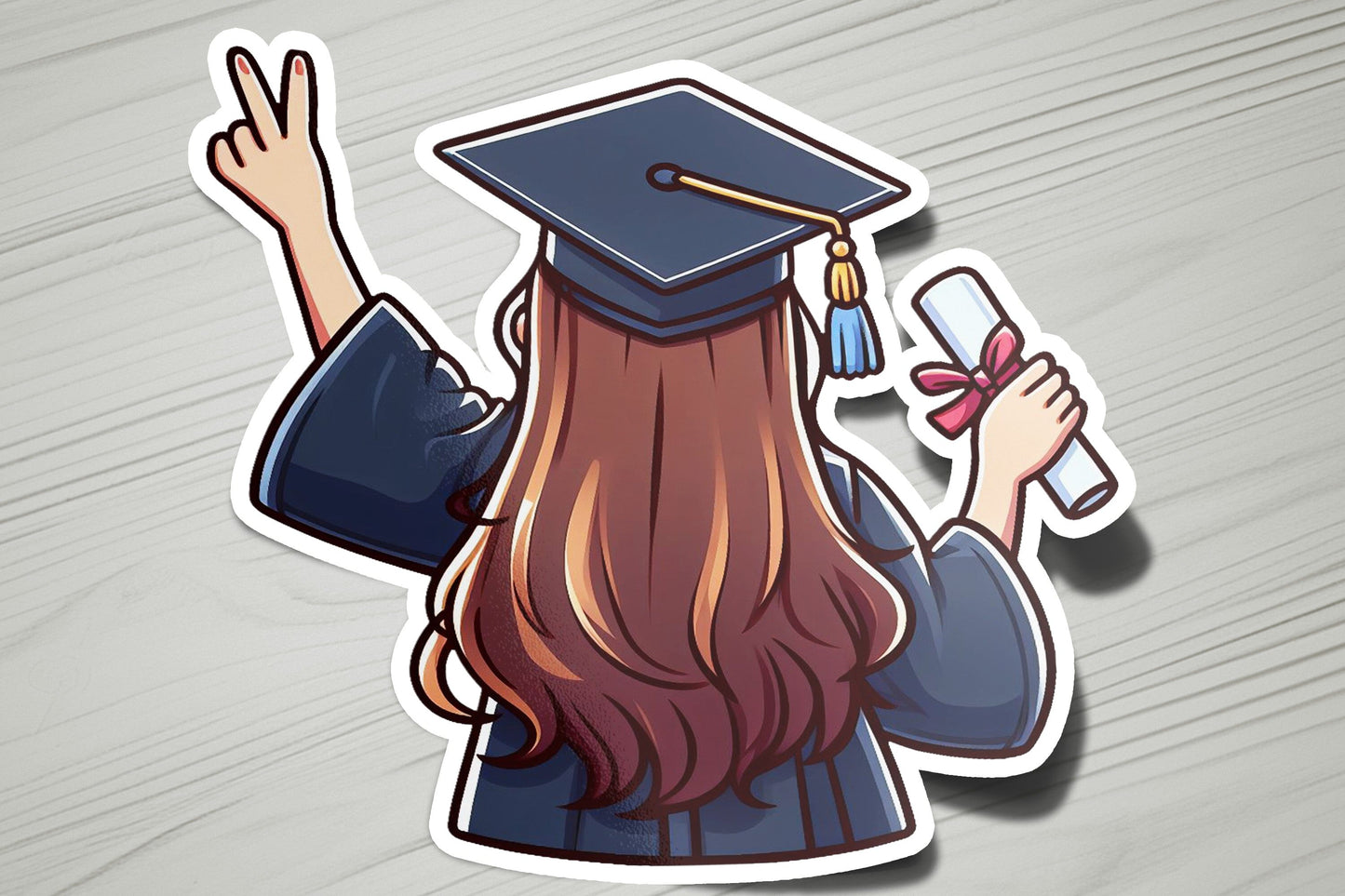 a sticker of a girl in a graduation cap
