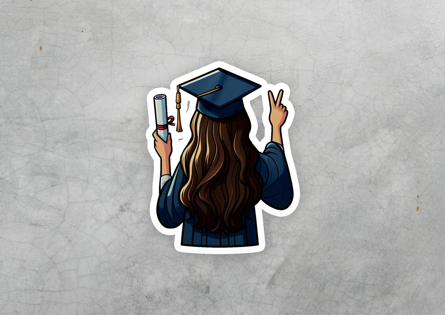 a sticker of a girl in a graduation cap