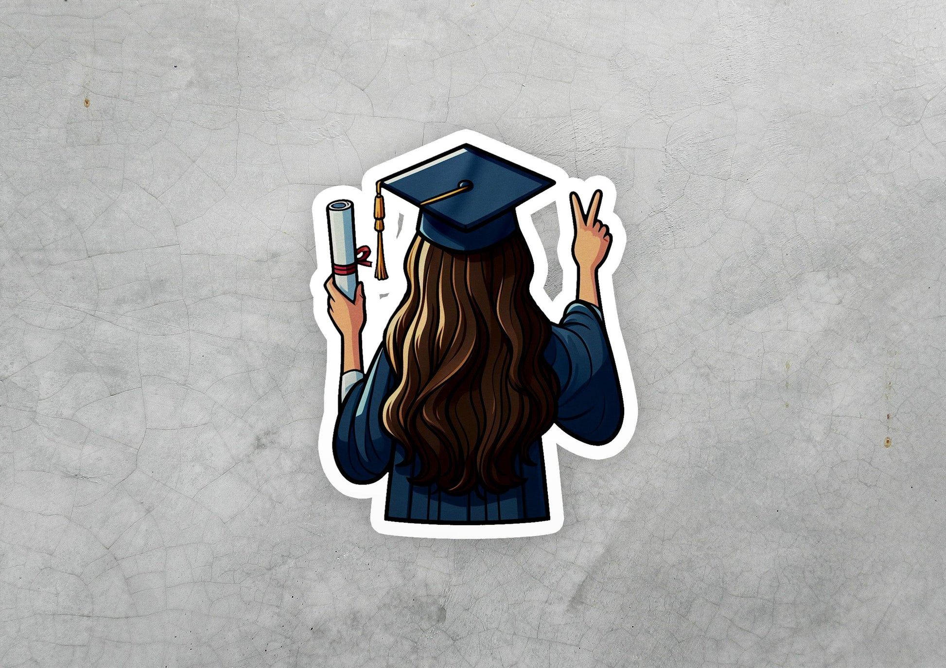 a sticker of a girl in a graduation cap