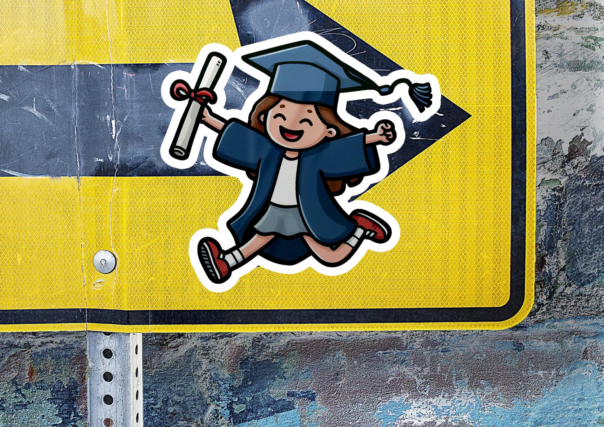a sticker of a girl in a graduation cap and gown