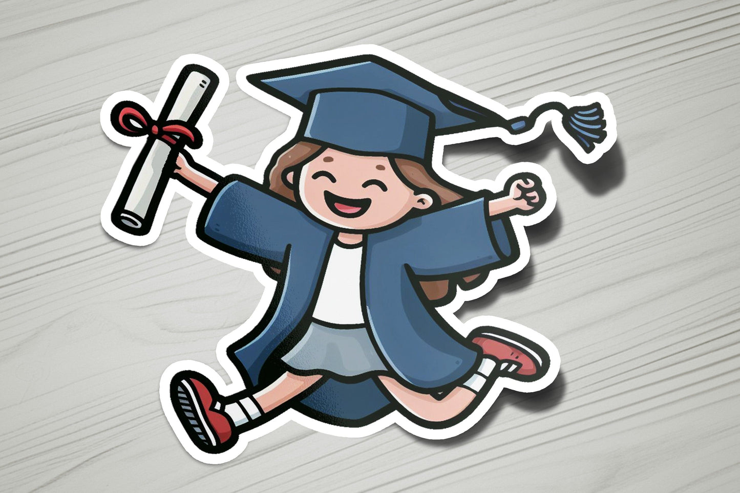 a sticker of a girl in a graduation cap and gown