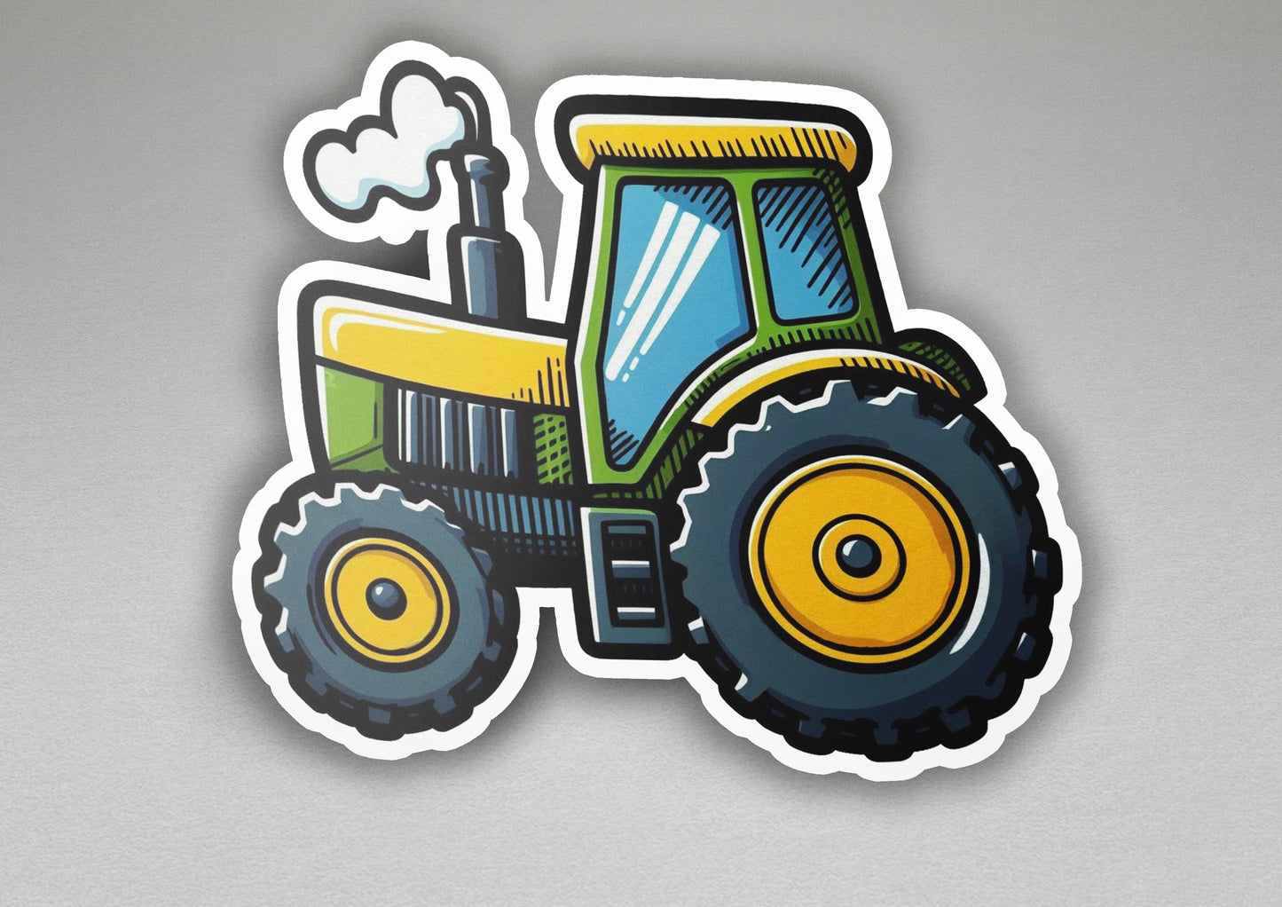 a sticker of a tractor on a gray background