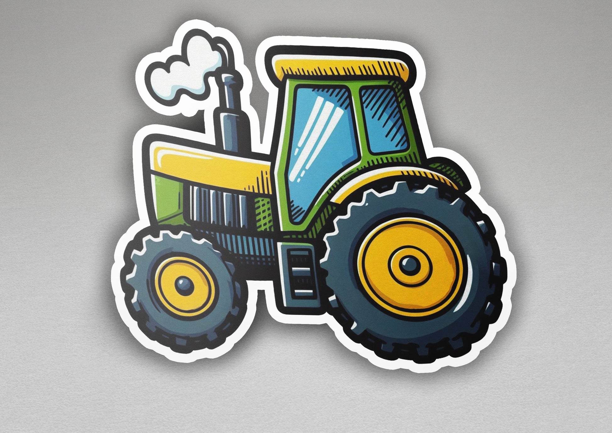 a sticker of a tractor on a gray background