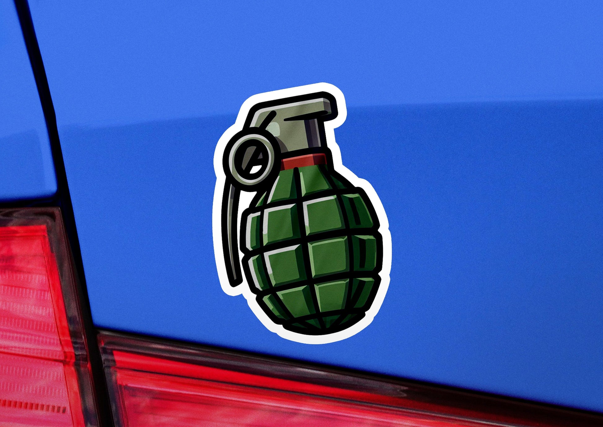 a close up of a car with a sticker on it