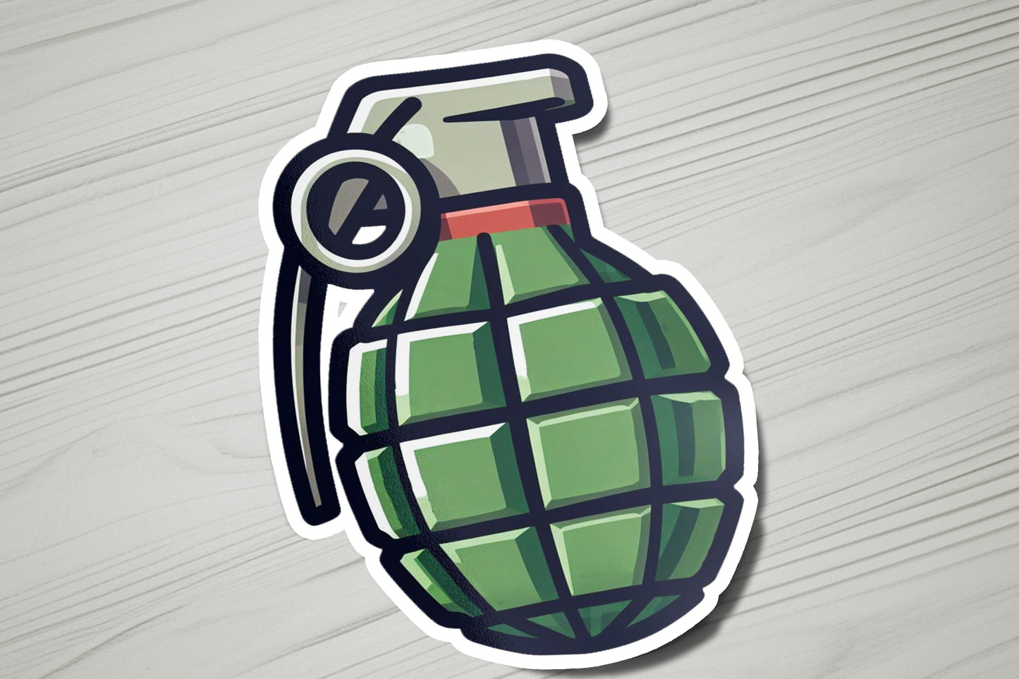 a sticker of a green spray bottle on a wooden surface