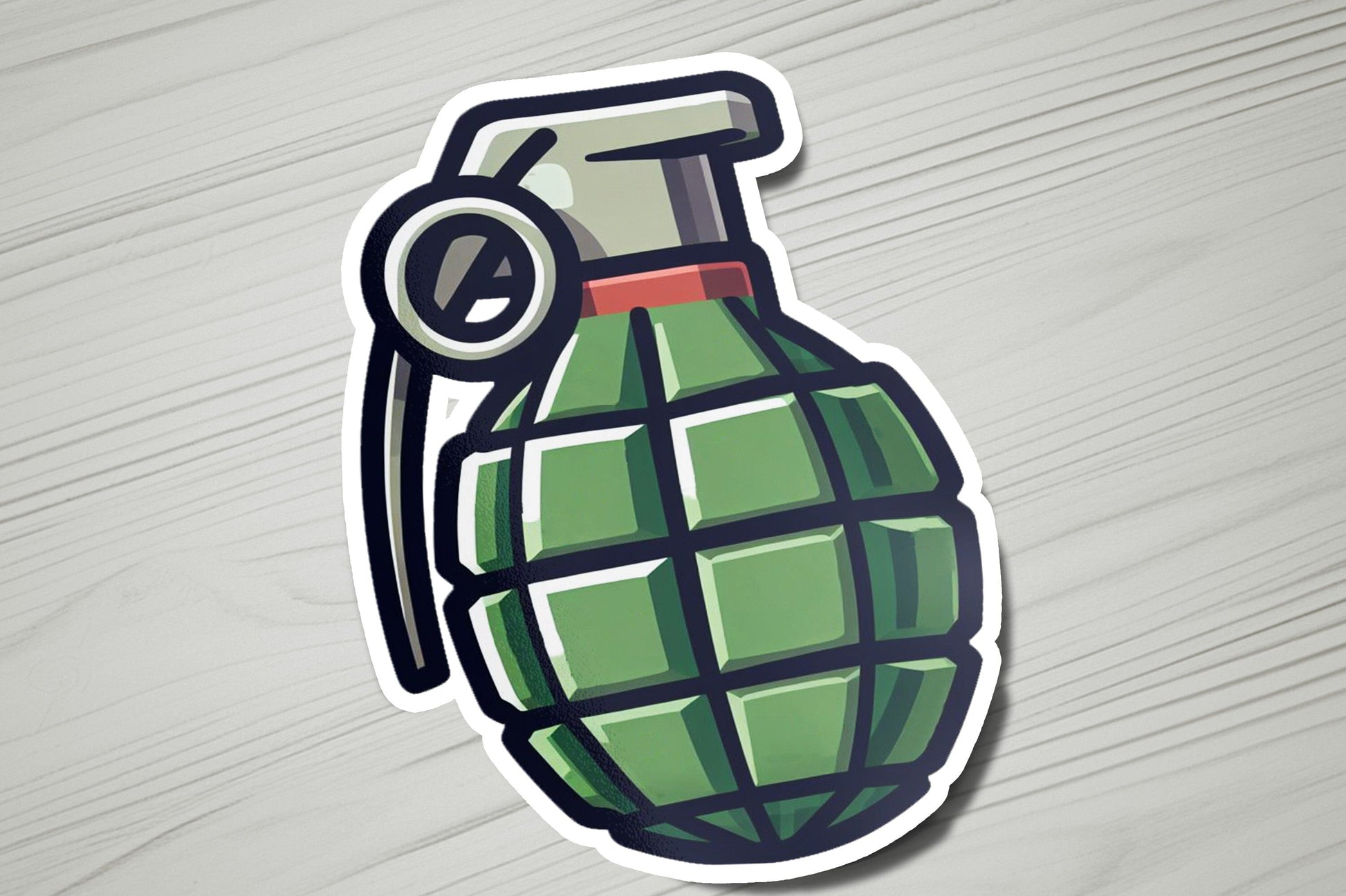 a sticker of a green spray bottle on a wooden surface