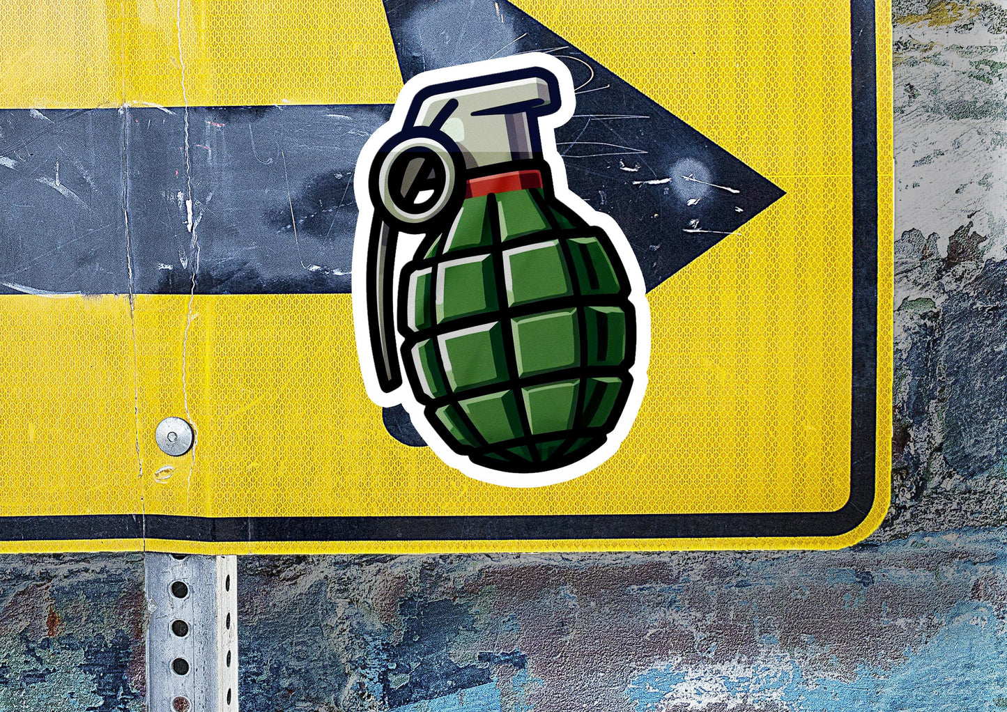 a sticker of a bomb can on a street sign